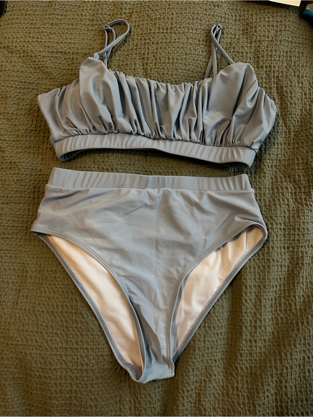 SHEIN Light Blue Ruching High-Waist Bikini Set